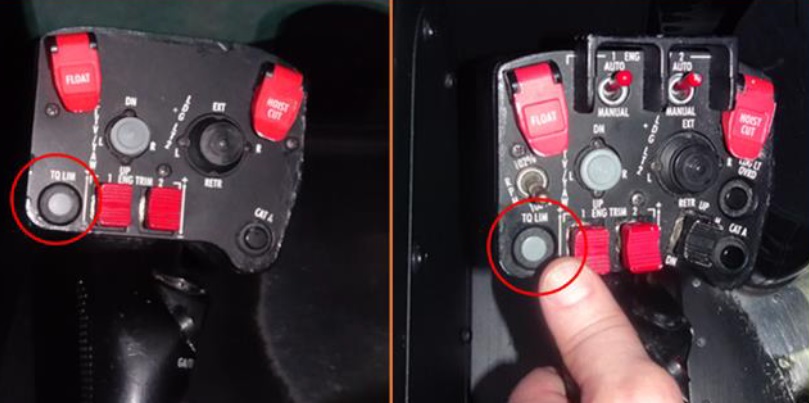 Leonardo Helicopters AW139 Collectives with Torque Limiter (TQ LIM) Button Circled: Note Different Tactile Design to Aid Identification by Touch (Credit: SHK)