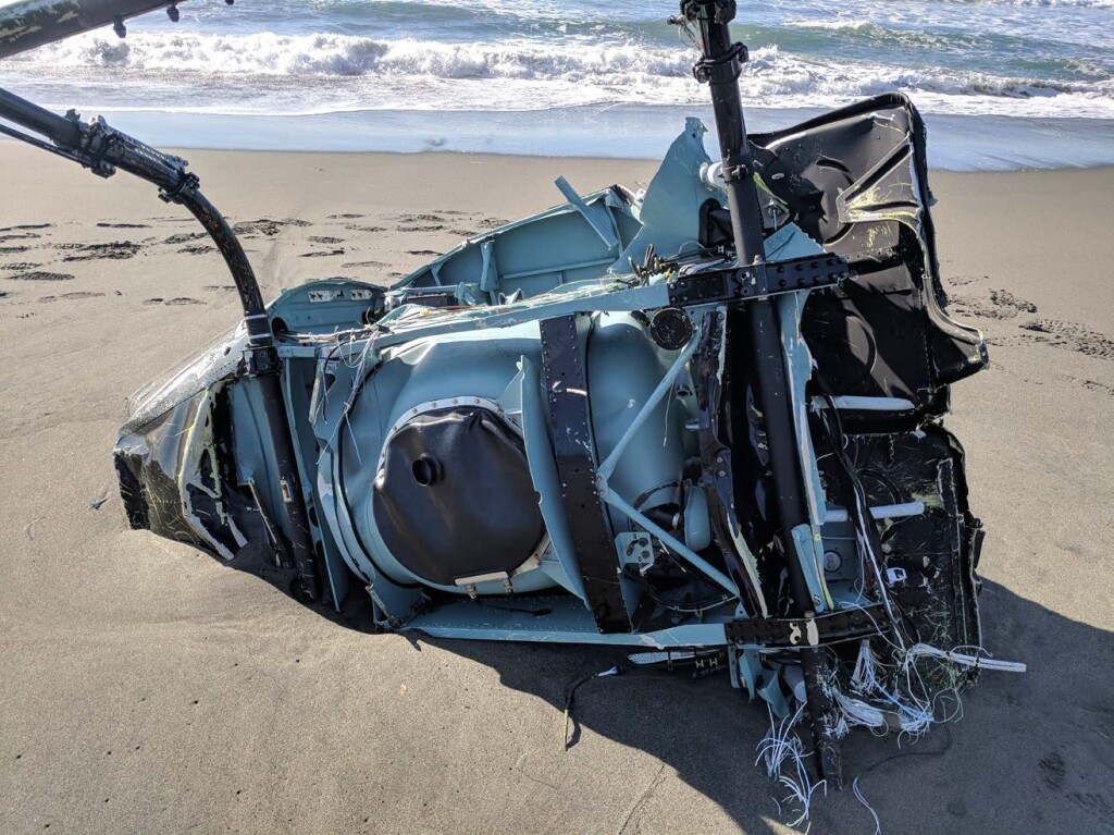 Wreckage of Airbus Helicopters AS350Be (H125) N907PL on an Alaskan Beach (Credit: NTSB)