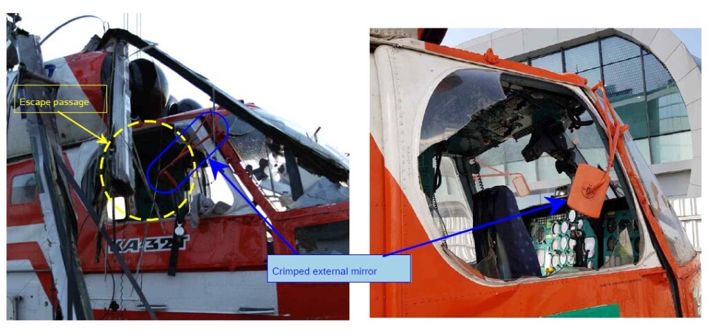 KFS Kamov Ka-32T HL9419 Pilots Egressed Through the Damaged Right Hand Bubble Window after Water Impact (Credit: ARAIB)