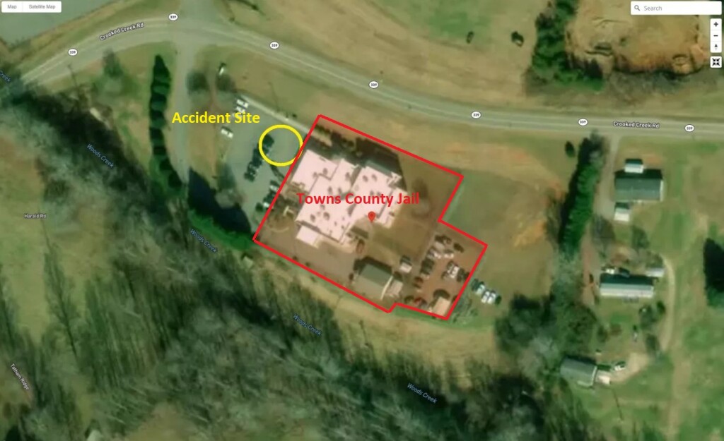 DJI Matrice 300 Accident Site Outside Towns County Jail, Georgia (Credit: via NTSB with added notation)