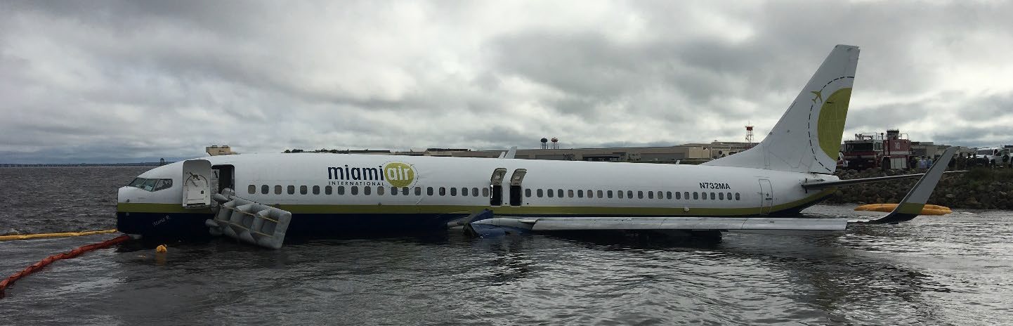 Boeing 737-81Q (WL) N732MA of Miami Air International after Runway Excursion at Jacksonville NAS, FL (Ctedit: NTSB)