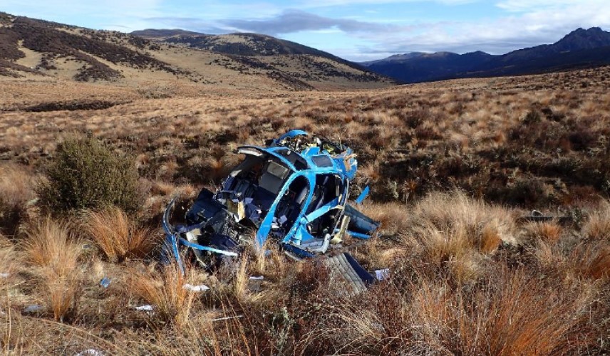 Wreckage of  Helicopters Hawkes Bay MD600N ZK-ILD near Ngamatea Station (Credit: TAIC)