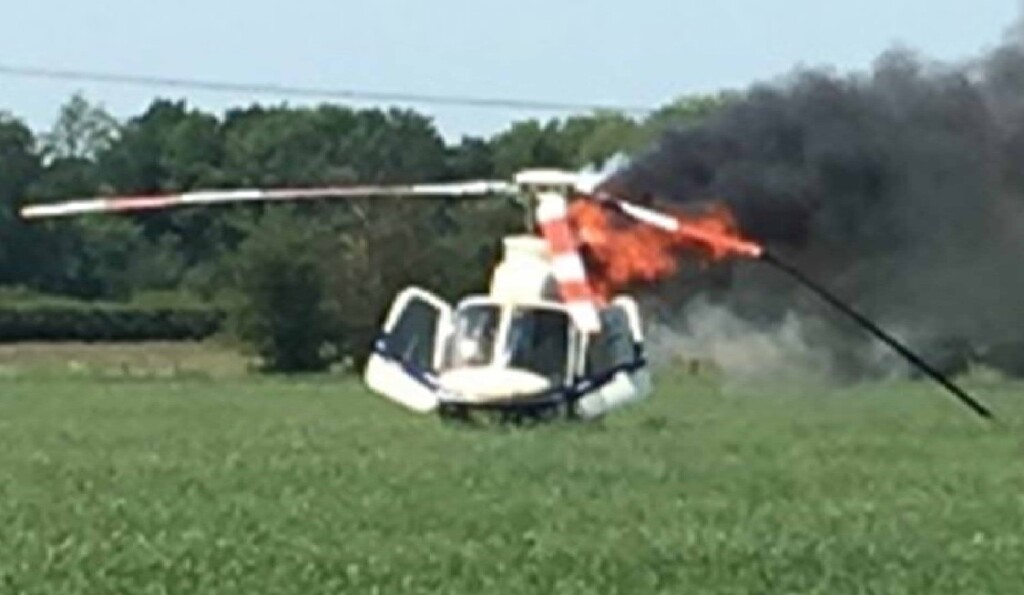 Bell 407 N120HH on Fire c78 Seconds After Landing (Credit: Pilot via AAIB)
