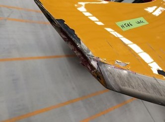 Main Rotor Blade Damage after a AW139 MRB Strike on a Maintenance Stand at Townsville QLD (Credit: via ATSB)