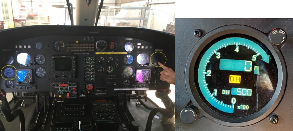 RADALT Positions & DH Indication - Pilot Station Le Havre - Fécamp Airbus AS365N3 F-GYLH (Credit: BEA)