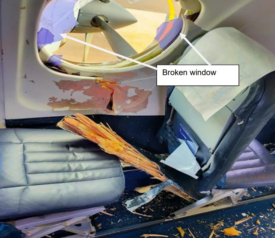 Airlink BAE Jetstream 41 MTV-27 Propeller Blade Failure - Opposite Cabin Window (Credit: SACAA)