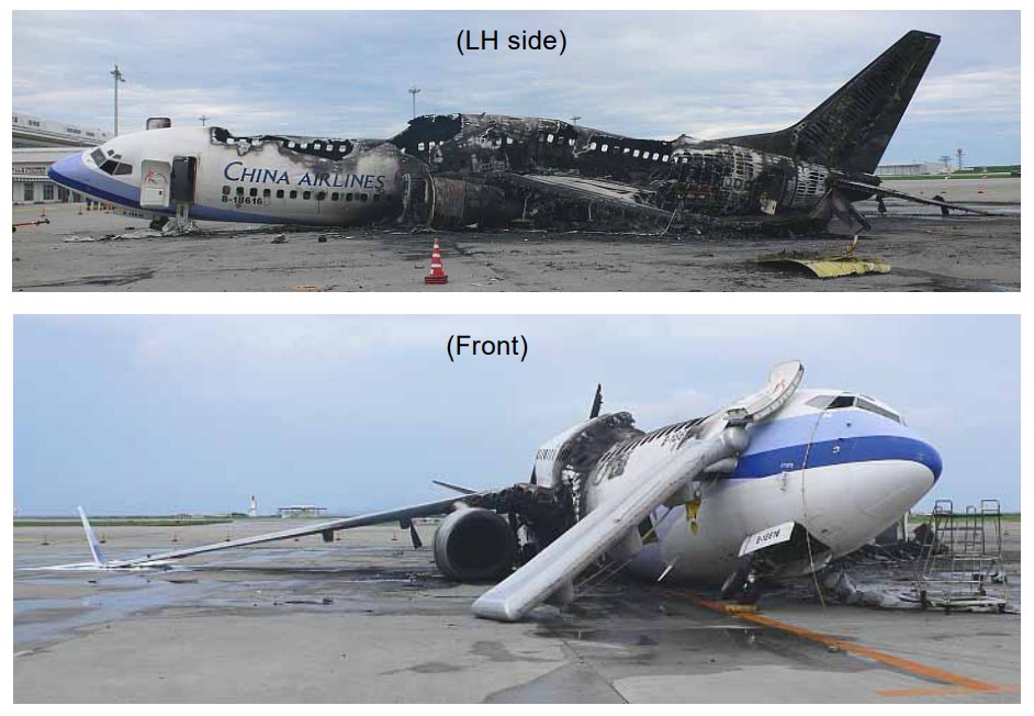 Wreckage of China Airlines Boeing 737-809 B-18616 (Credit: JTSB)