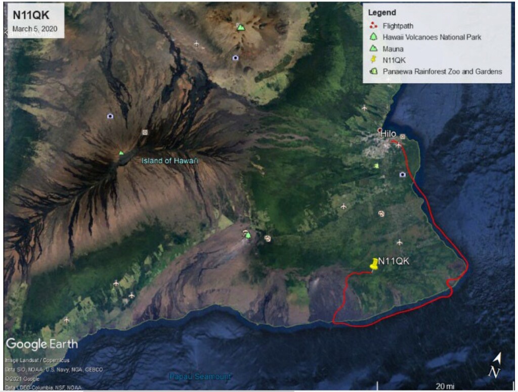 Route of Blue Hawaiian Helicopters Airbus EC130B4 N11QK (Credit: NTSB)